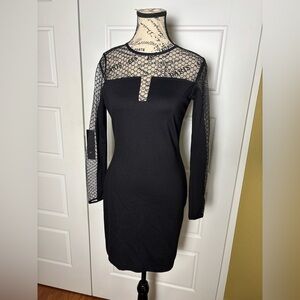 Amanda Uprichard Black Mesh Sleeve Illusion Neckline Bodycon Dress